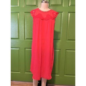 Vintage Red Nylon Slip with Lace Yoke and Hem Size M